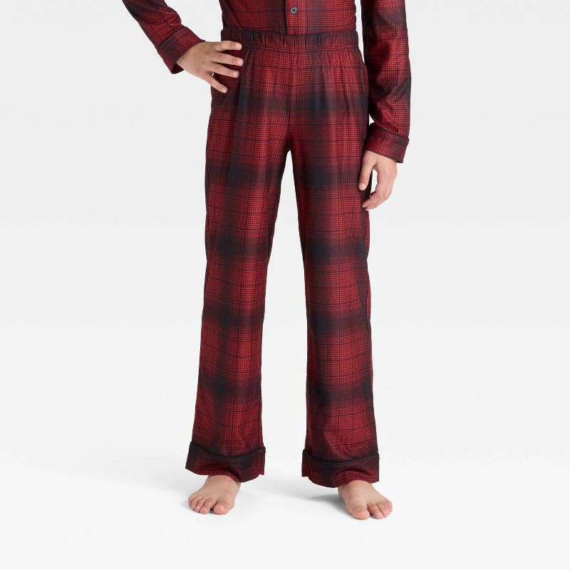 slide 4 of 4, Boys' 2pc Plaid Holiday Long Sleeve Button-Down Pajama Set - Cat & Jack™ Red XL, 2 ct
