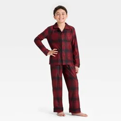 Boys' 2pc Plaid Holiday Long Sleeve Button-Down Pajama Set - Cat & Jack™ Red XL