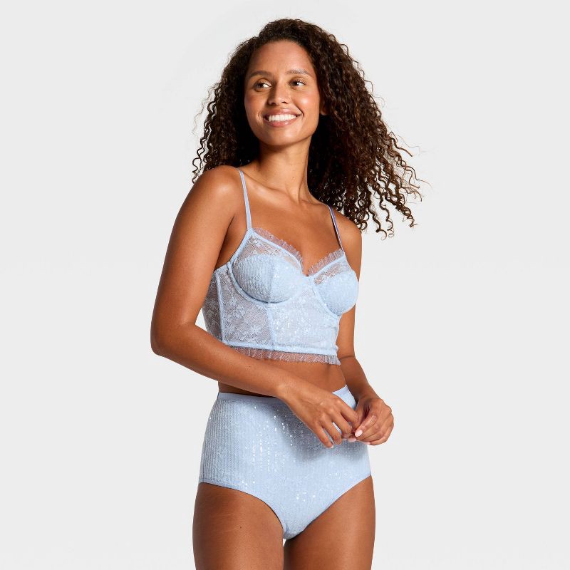 slide 3 of 3, Women's Sequin Lace Corset - Wild Fable™ Light Blue XL, 1 ct