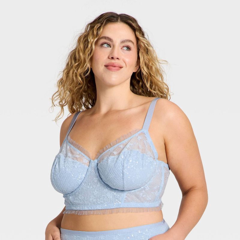 slide 1 of 3, Women's Sequin Lace Corset - Wild Fable™ Light Blue XXL, 1 ct