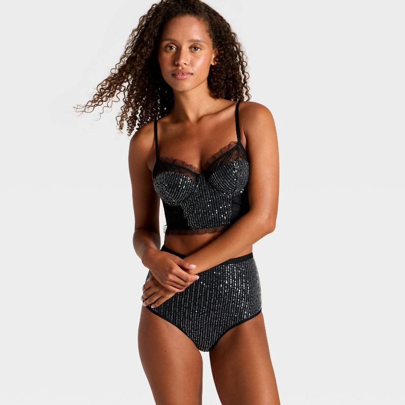 slide 3 of 5, Women's Sequin Lace Corset - Wild Fable™ Black XXS, 1 ct