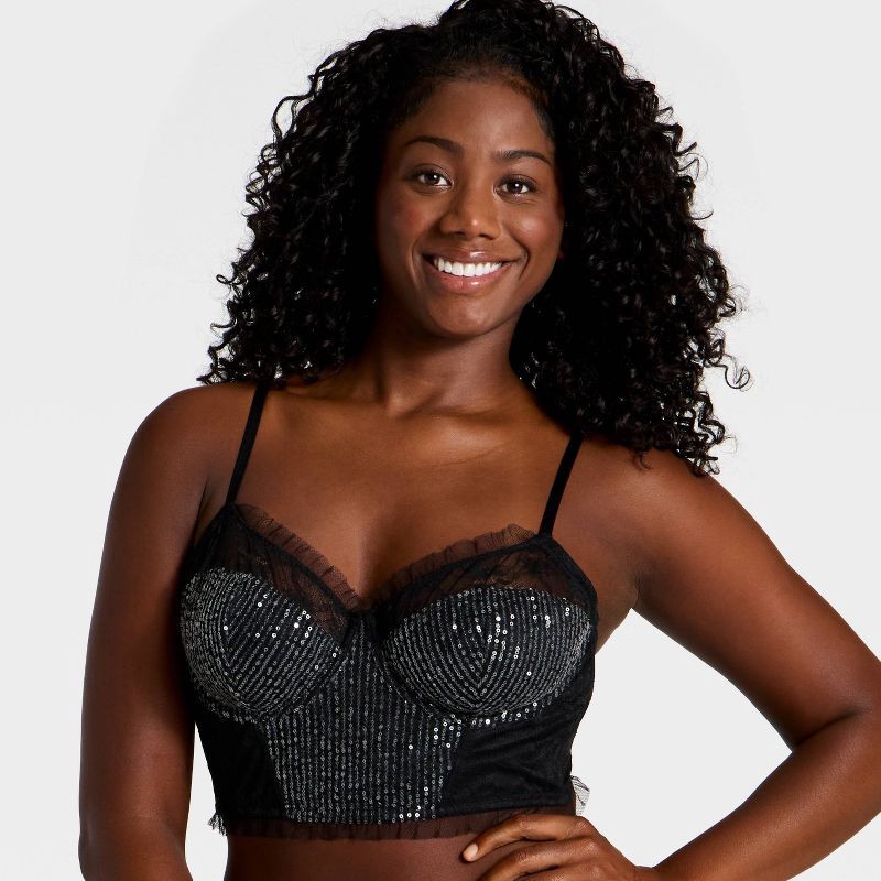 slide 4 of 5, Women's Sequin Lace Corset - Wild Fable™ Black XXS, 1 ct