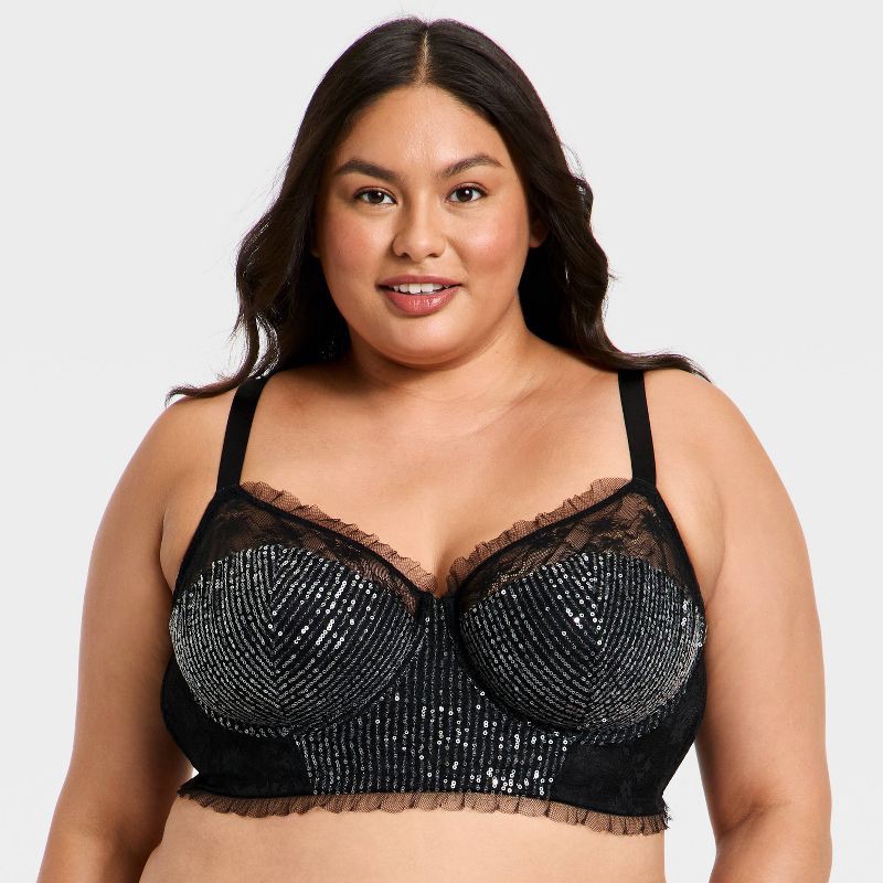 slide 1 of 3, Women's Sequin Lace Corset - Wild Fable™ Black XXL, 1 ct