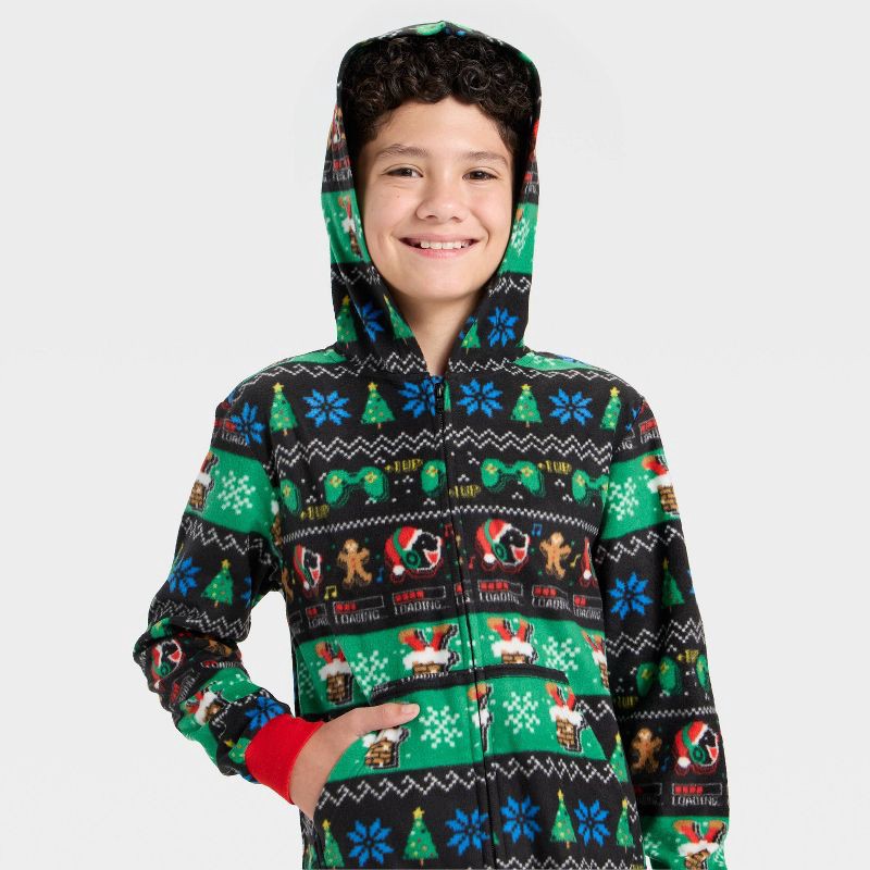 slide 3 of 3, Boys' Christmas Gamer Fair Isle Union Suit - Cat & Jack™ Black L, 1 ct