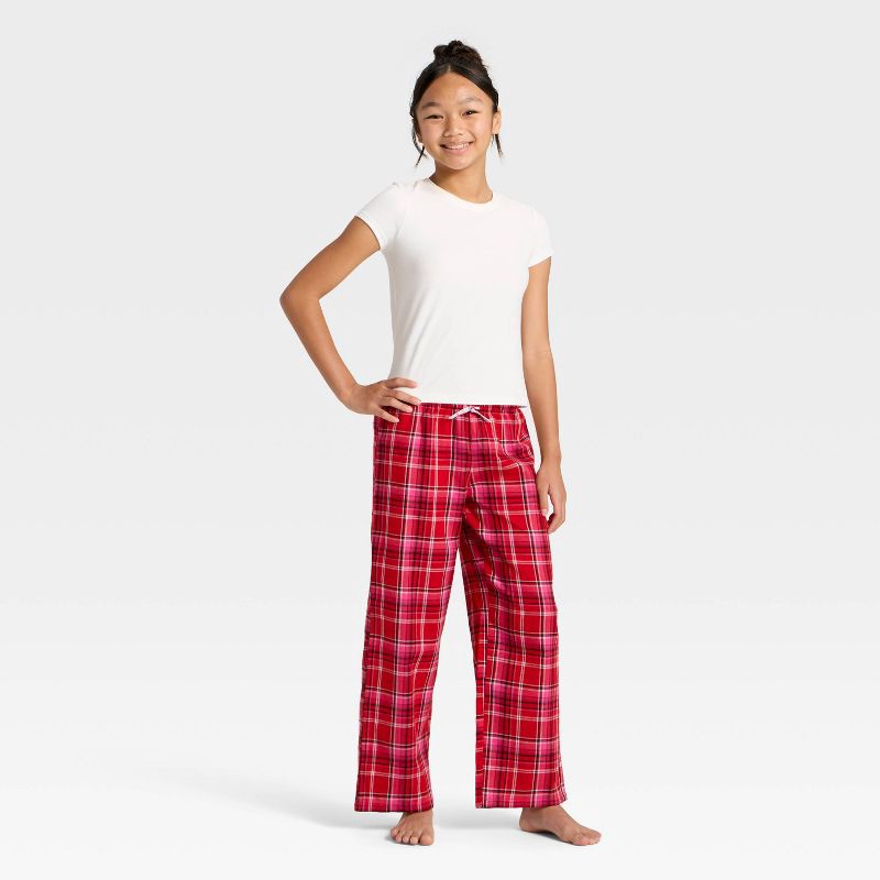 slide 3 of 3, Girls' Plaid Double Waistband Pajama Pants - art class™ Pink M, 1 ct