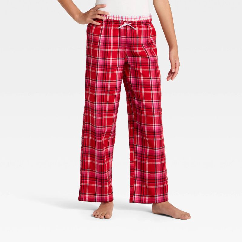 slide 1 of 3, Girls' Plaid Double Waistband Pajama Pants - art class™ Pink M, 1 ct