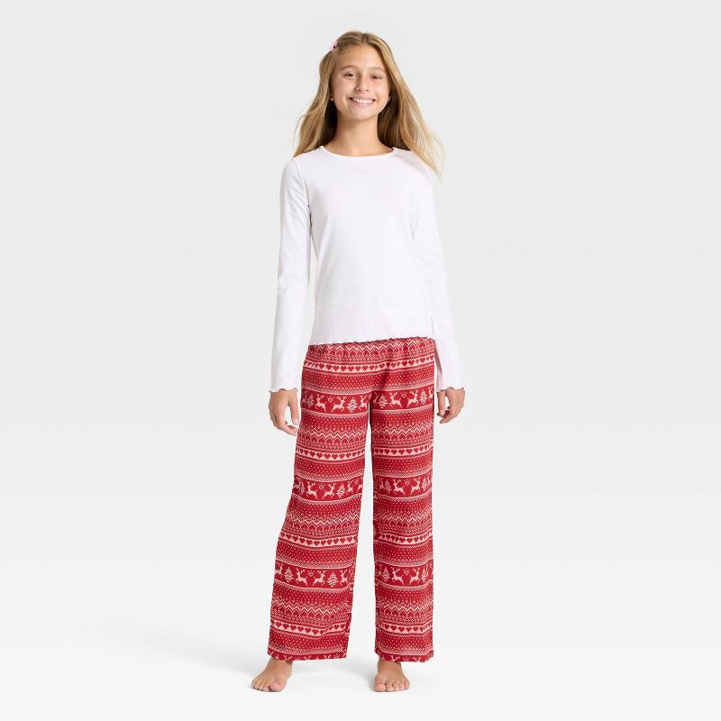 slide 3 of 3, Girls' Holiday Double Waistband Pajama Pants - art class™ Red L, 1 ct