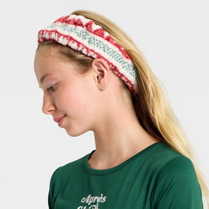 slide 5 of 6, Girls' 2pc Long Sleeve Pajama Set with Spa Headband - art class™ Green L, 2 ct
