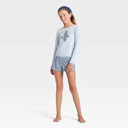Girls' 2pc Long Sleeve Pajama Set with Spa Headband - art class™ Blue S