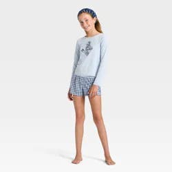 Girls' 2pc Long Sleeve Pajama Set with Spa Headband - art class™ Blue L