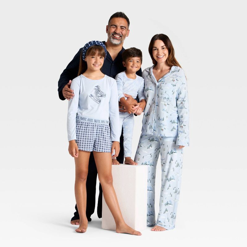 slide 6 of 6, Girls' 2pc Long Sleeve Pajama Set with Spa Headband - art class™ Blue XL, 2 ct