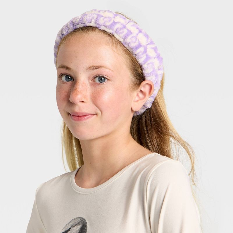 slide 5 of 5, Girls' 2pc Long Sleeve Pajama Set with Spa Headband - art class™ Purple XL, 2 ct