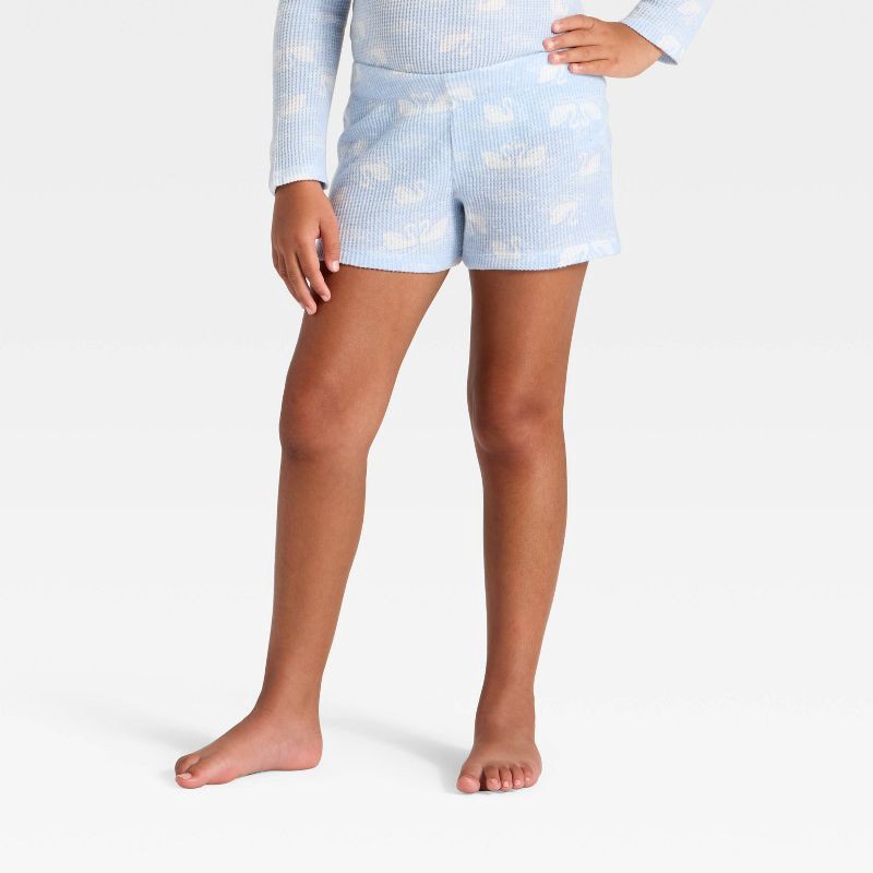 slide 4 of 4, Girls' 2pc Long Sleeve Waffle Knit Pajama Set - Cat & Jack™ Light Blue M, 2 ct