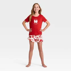 Girls' 2pc Bows Short Sleeve Holiday Pajama Set - Cat & Jack™ Red M