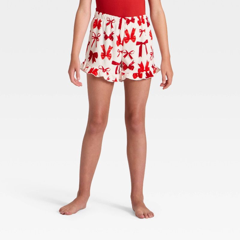 slide 4 of 4, Girls' 2pc Bows Short Sleeve Holiday Pajama Set - Cat & Jack™ Red XL, 2 ct