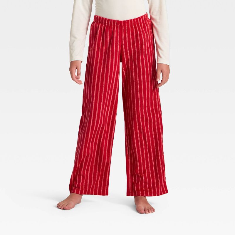 slide 4 of 4, Girls' 2pc Striped Adventure Graphic Long Sleeve Holiday Pajama Set - Cat & Jack™ Light Red XL, 2 ct