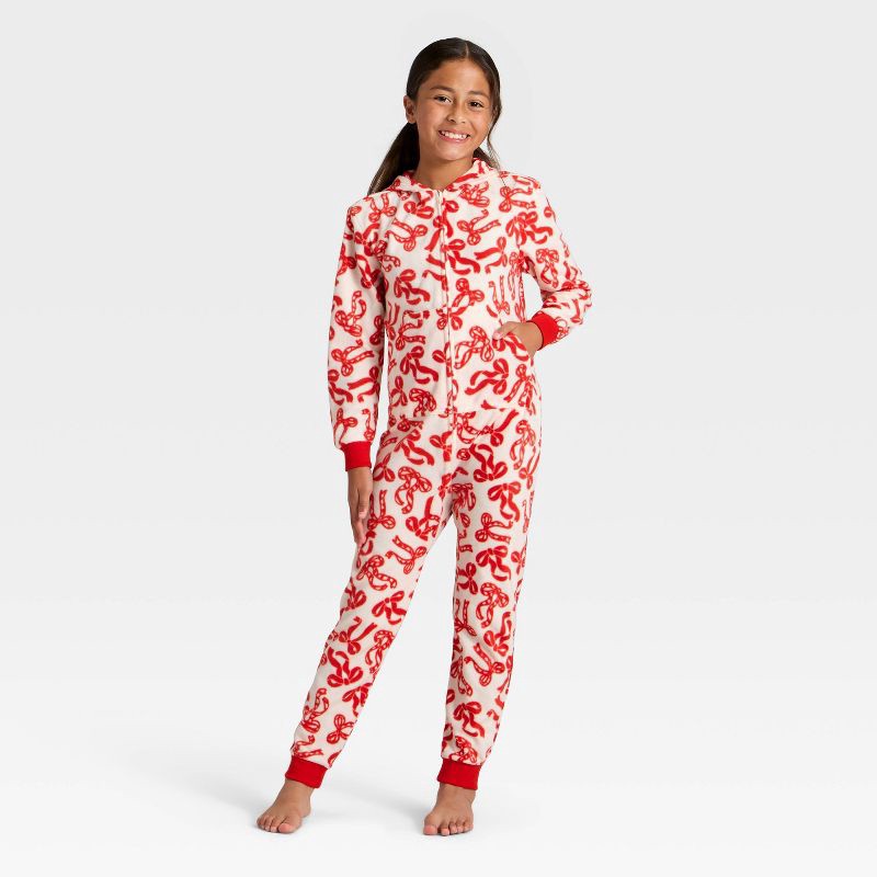 slide 1 of 3, Girls' Holiday Bows Union Suit - Cat & Jack™ Red L, 1 ct