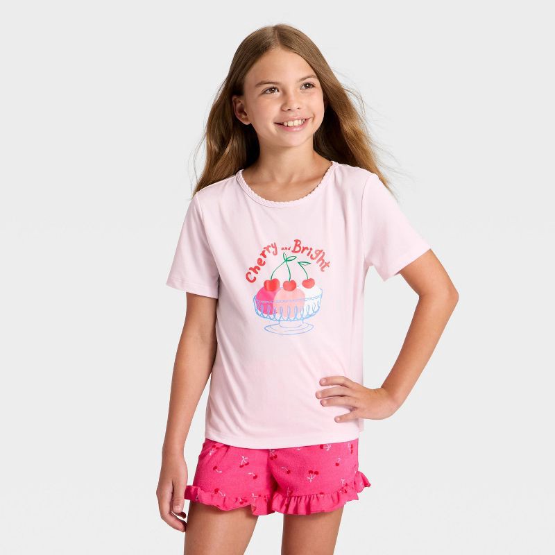 slide 3 of 4, Girls' 2pc Sundae Graphic Short Sleeve Pajama Set - Cat & Jack™ Light Pink XL, 2 ct
