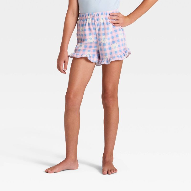 slide 4 of 4, Girls' 2pc Teddy Bear Short Sleeve Pajama Set - Cat & Jack™ Light Blue XS, 2 ct