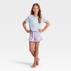 Girls' 2pc Teddy Bear Short Sleeve Pajama Set - Cat & Jack™ Light Blue M