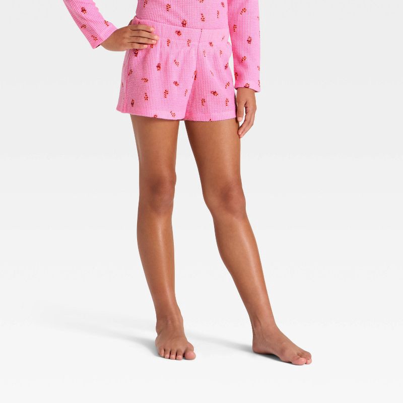 slide 4 of 4, Girls' 2pc Long Sleeve Christmas Waffle Knit Pajama Set - Cat & Jack™ Pink S, 2 ct
