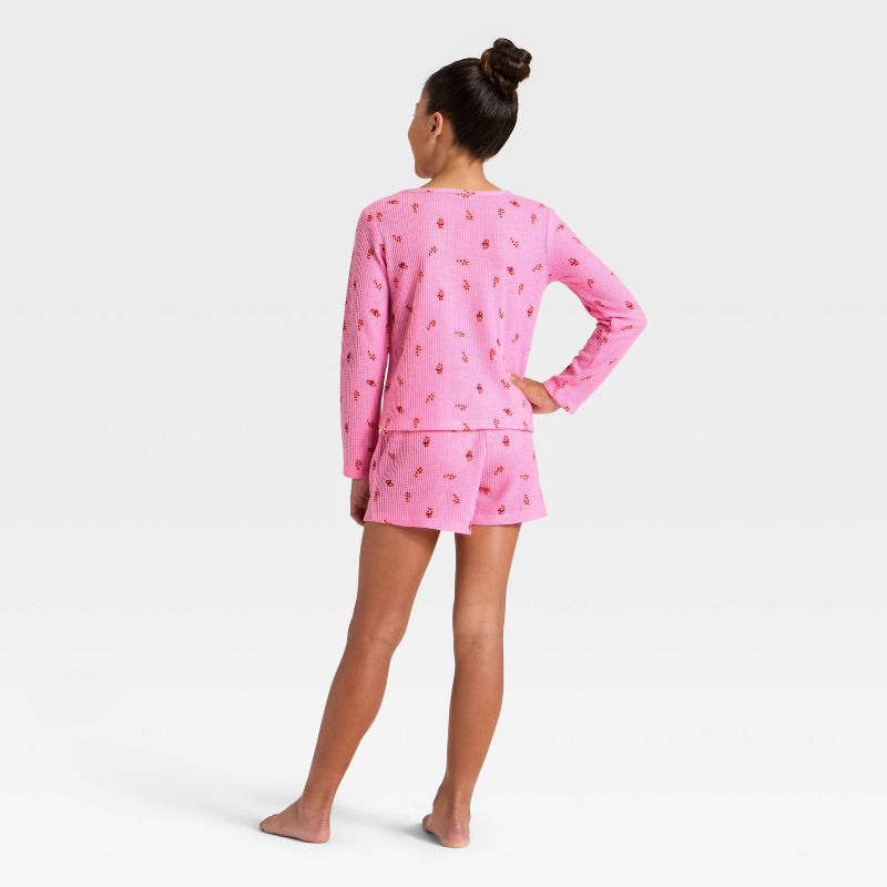 slide 2 of 4, Girls' 2pc Long Sleeve Christmas Waffle Knit Pajama Set - Cat & Jack™ Pink M, 2 ct