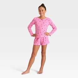 Girls' 2pc Long Sleeve Christmas Waffle Knit Pajama Set - Cat & Jack™ Pink L