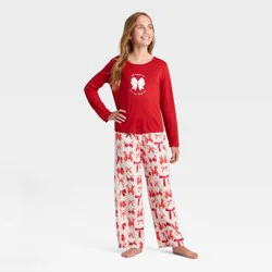 Girls' 2pc Bows Long Sleeve Holiday Pajama Set - Cat & Jack™ Red S