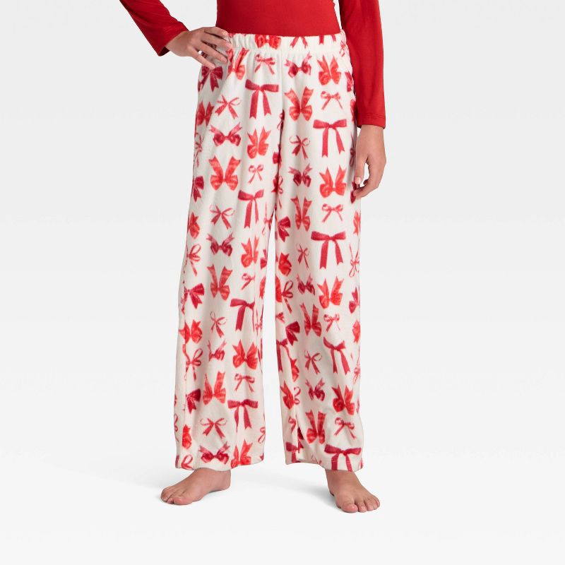 slide 4 of 5, Girls' 2pc Bows Long Sleeve Holiday Pajama Set - Cat & Jack™ Red M, 2 ct