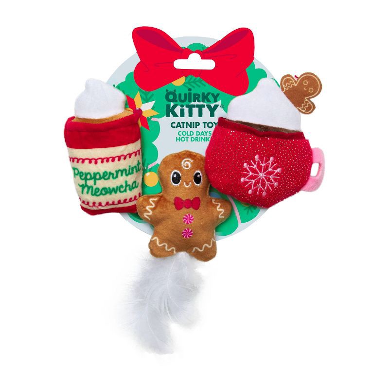 slide 1 of 4, Quirky Kitty Cold Days Hot Drinks Cat Plush Toy - Red, 1 ct