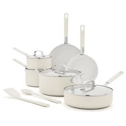 Bobby Flay 12pc Ceramic Nonstick Aluminum Cookware Set Cream