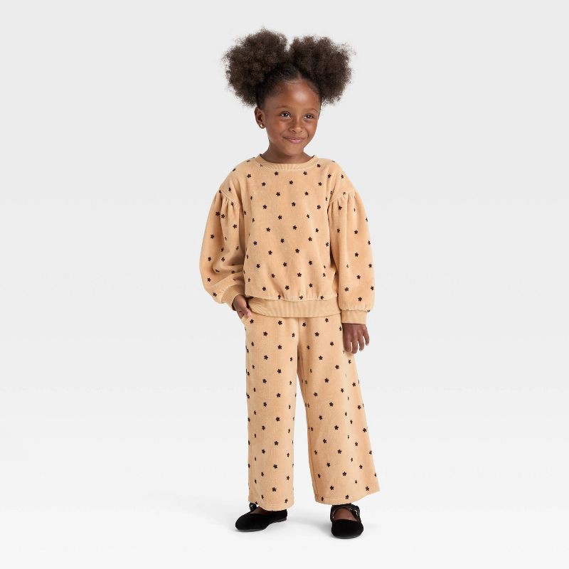 slide 3 of 3, Toddler Girls' Velour Sweatshirt - Cat & Jack™ Light Brown 4T, 1 ct