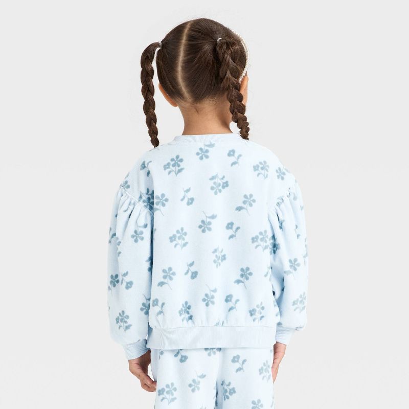 slide 2 of 3, Toddler Girls' Floral Velour Sweatshirt - Cat & Jack™ Light Blue 12M, 1 ct