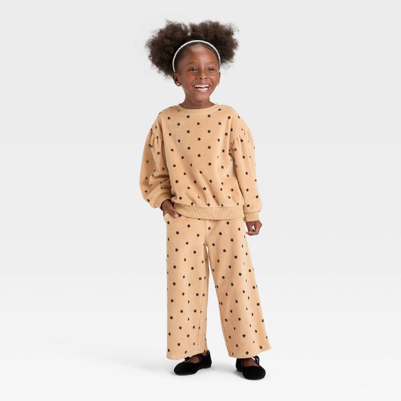 slide 3 of 3, Toddler Girls' Velour Wide Leg Pants - Cat & Jack™ Light Brown 12M, 1 ct