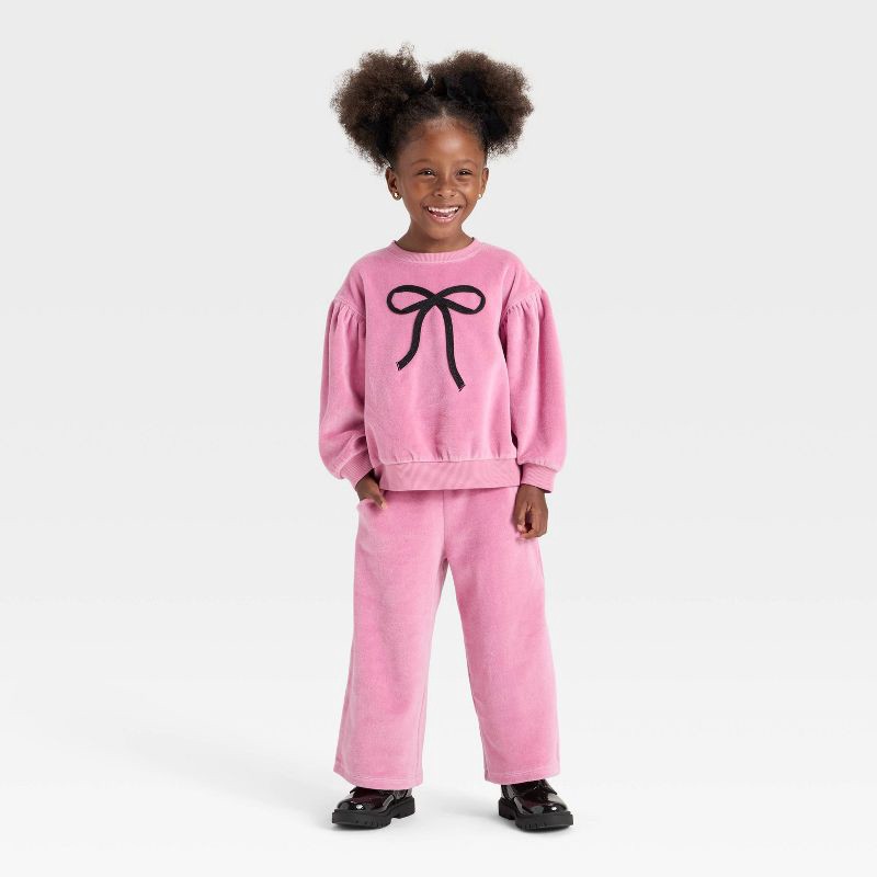 slide 3 of 3, Toddler Girls' Velour Wide Leg Pants - Cat & Jack™ Pink 12M, 1 ct