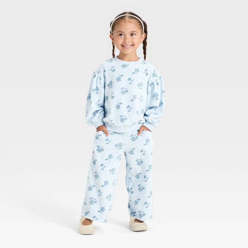 slide 3 of 3, Toddler Girls' Velour Wide Leg Pants - Cat & Jack™ Light Blue 4T, 1 ct