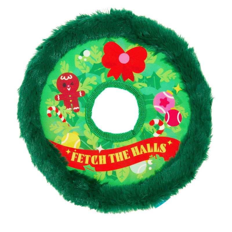 slide 2 of 4, BARK Howly Jowly Holidays Toss The Flying Disc Plush Dog Toy, 1 ct
