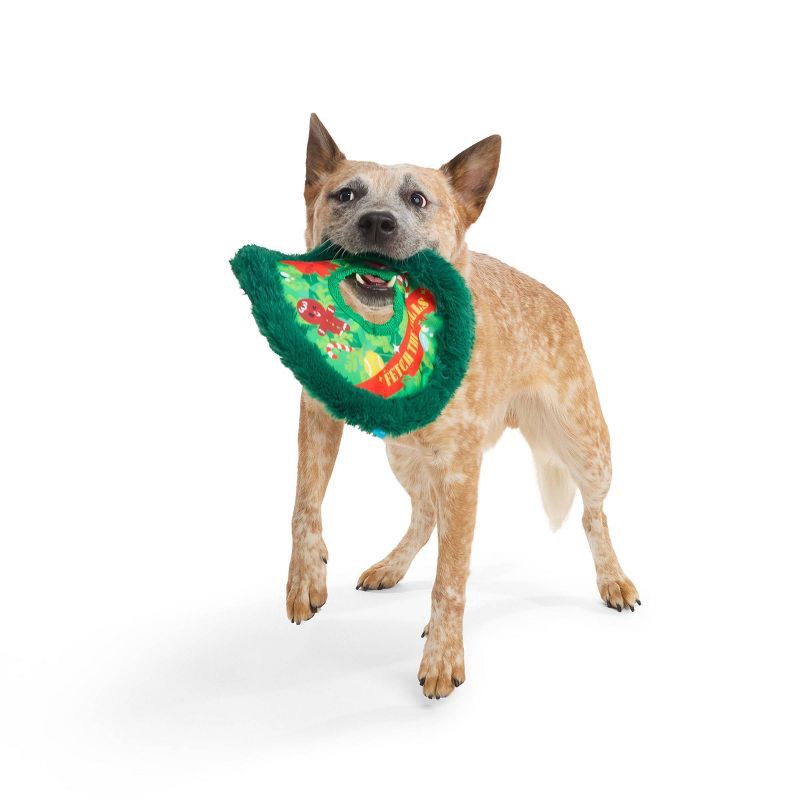slide 3 of 4, BARK Howly Jowly Holidays Toss The Flying Disc Plush Dog Toy, 1 ct