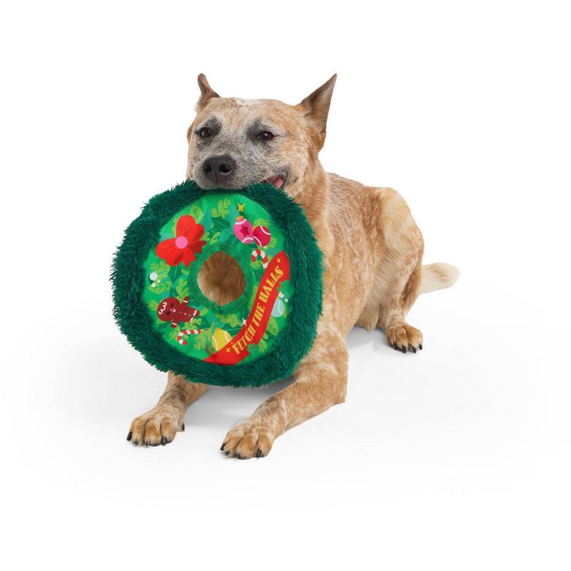 slide 4 of 4, BARK Howly Jowly Holidays Toss The Flying Disc Plush Dog Toy, 1 ct