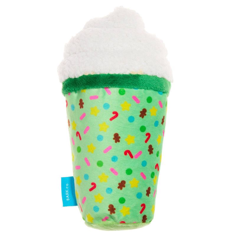 slide 2 of 4, BARK Howly Jowly Holidays Elfspresso Latte Food Shaped Plush Dog Toy, 1 ct