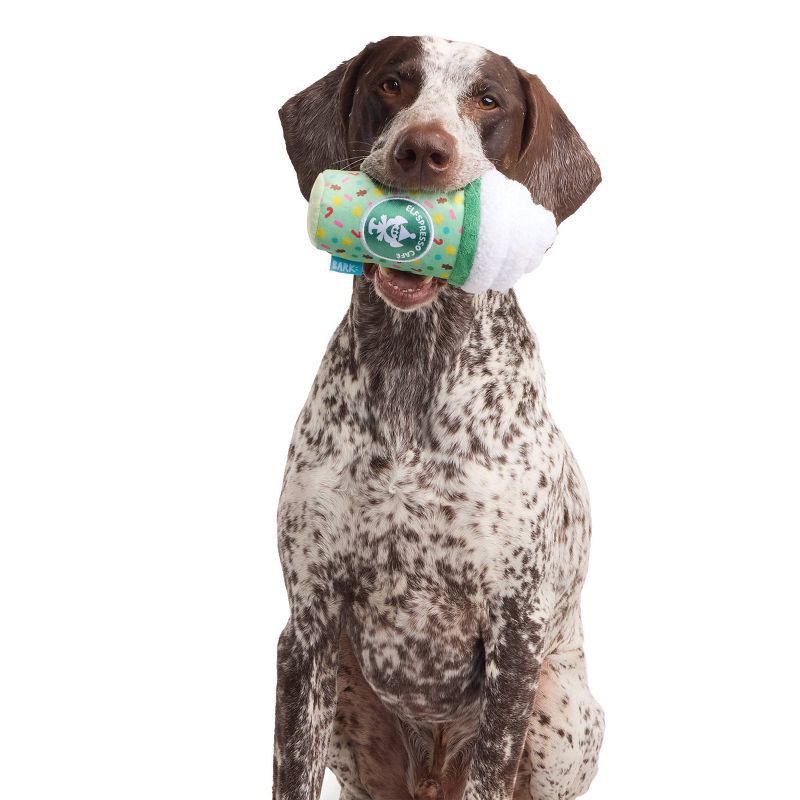 slide 3 of 4, BARK Howly Jowly Holidays Elfspresso Latte Food Shaped Plush Dog Toy, 1 ct
