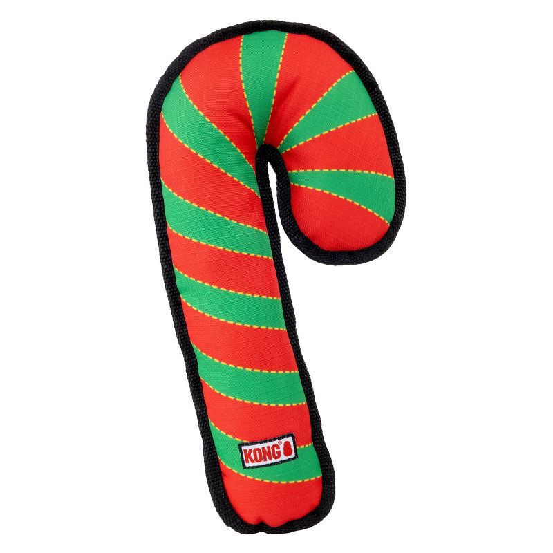 slide 1 of 4, KONG Holiday Ballistic Candy Cane Food Shaped Dog Toy - Red, 1 ct