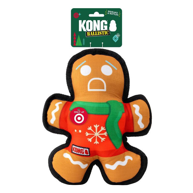 slide 2 of 5, KONG Holiday Ballistic Gingerbread Cookie Food Shaped Dog Toy - Brown, 1 ct