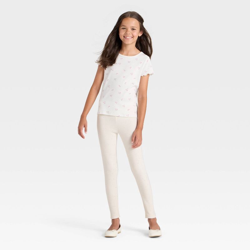 slide 3 of 4, Girls' Cozy Leggings - Cat & Jack™ Cream Sparkle S, 1 ct