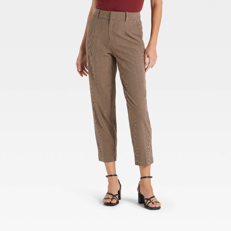 slide 1 of 3, Women's Tapered Ankle Pants - A New Day™ Brown Plaid 12, 1 ct