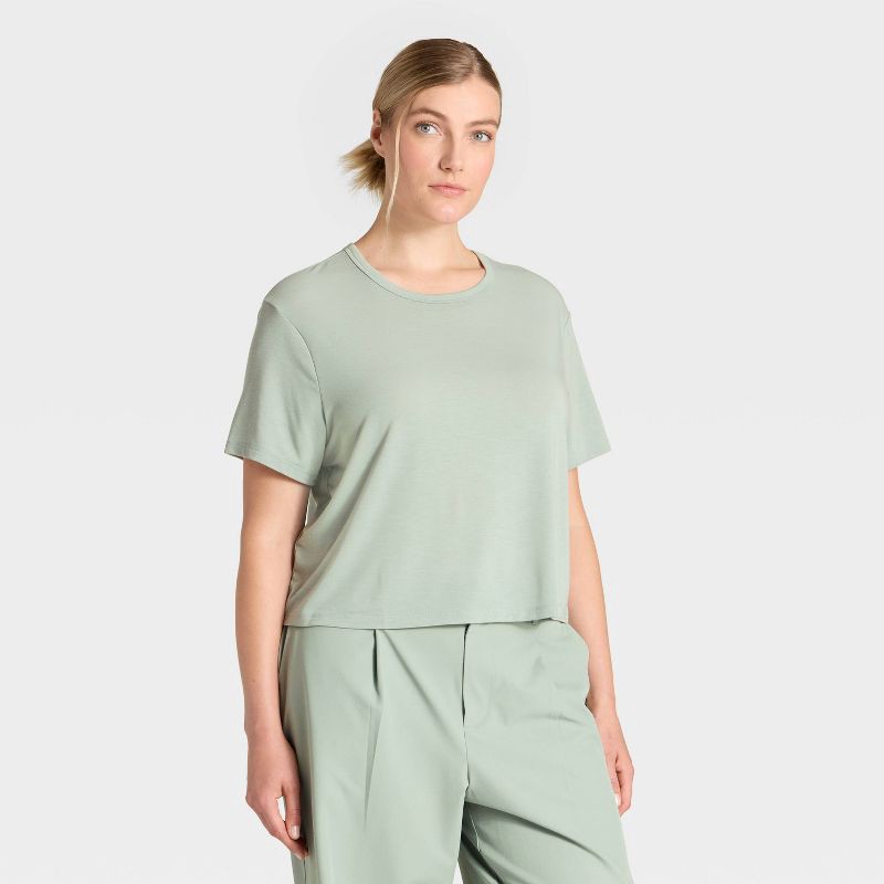 slide 4 of 5, Women's Crewneck Short Sleeve T-Shirt - All In Motion™ Sage Green XXL, 1 ct