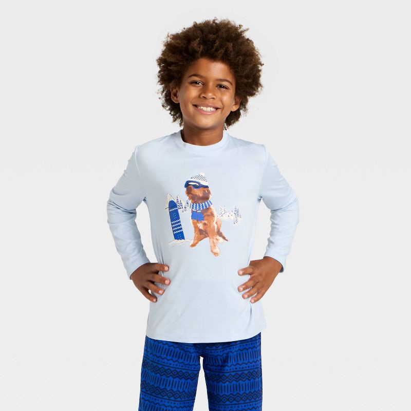 slide 3 of 4, Boys' 2pc Long Sleeve Holiday Pajama Set - Cat & Jack™ Blue XXL, 2 ct