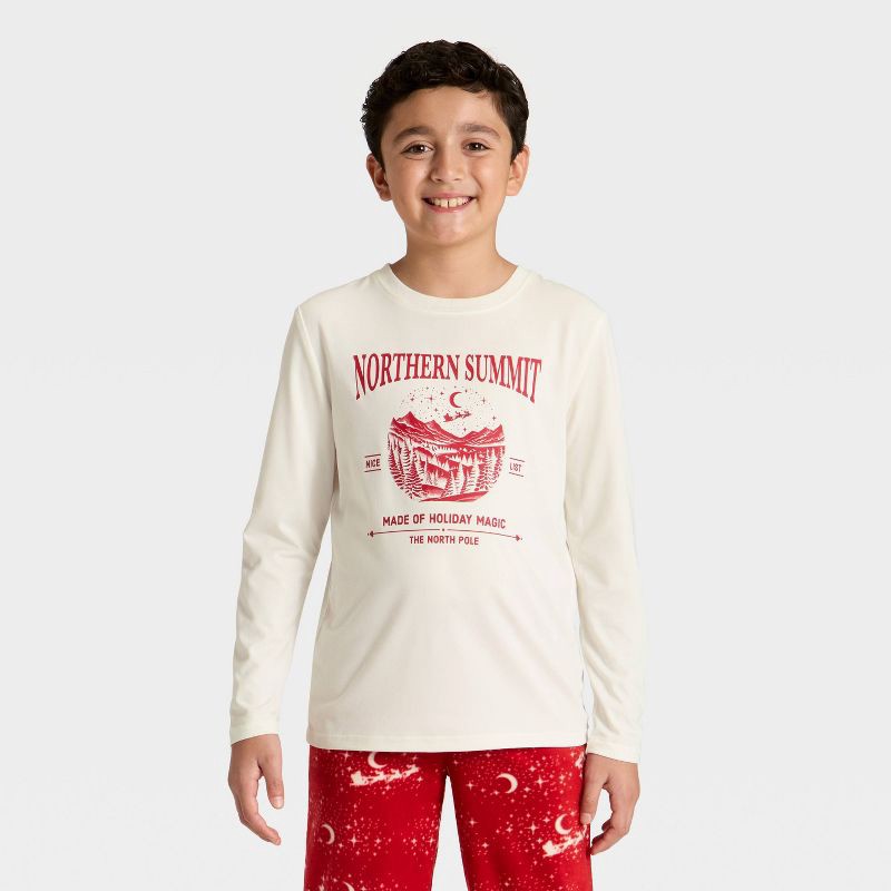 slide 3 of 4, Boys' 2pc Long Sleeve Christmas Pajama Set - Cat & Jack™ Cream XL, 2 ct