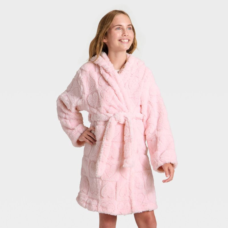 slide 1 of 3, Girls' Hearts Robe - Cat & Jack™ Pink L, 1 ct