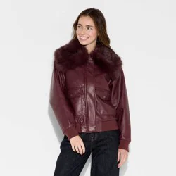 Women's Faux Leather Bomber Jacket - Wild Fable™ Red S
